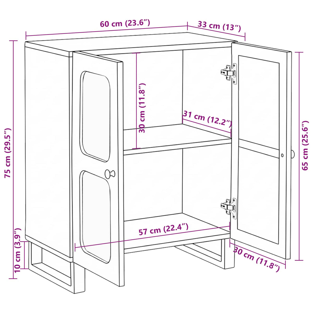 Servírovací Skříň Hnědá 60 X 33 X 75 Cm Masivní Mangové Dřevo