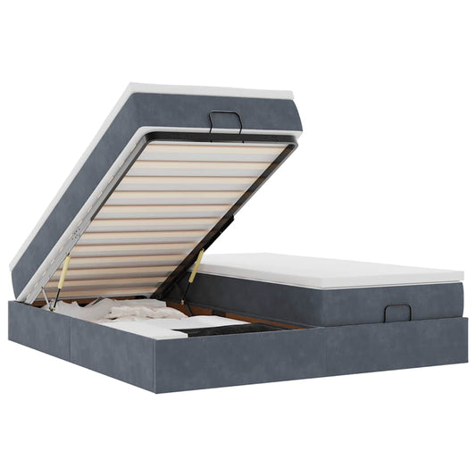 Osmanský Rám Postele S Matrací Tmavě Šedý 200X200Cm Samet