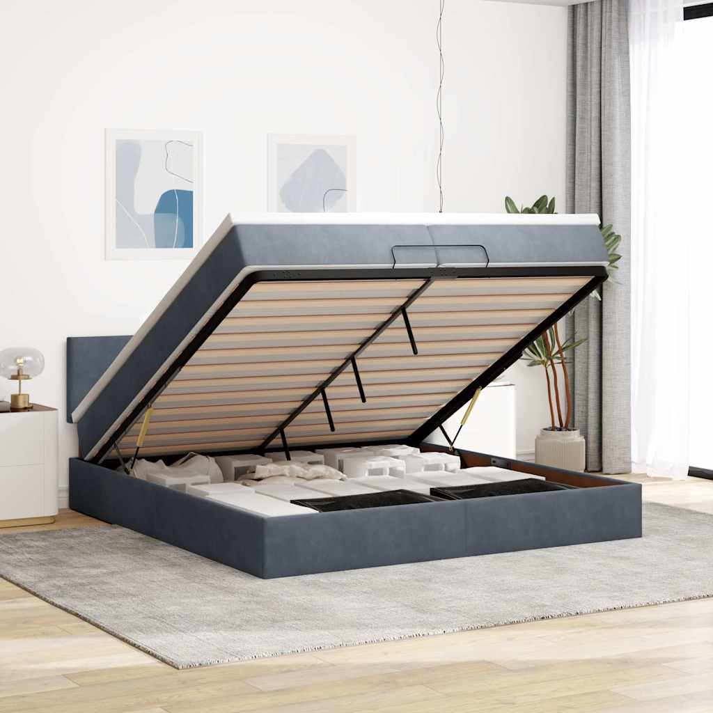 Osmanský Rám Postele S Matrací 100X200Cm Samet Tmavě Šedá