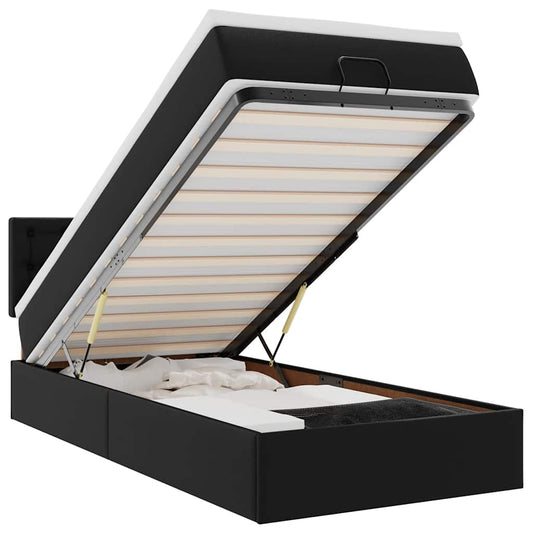 Osmanský Rám Postele S Matrací Černá 90X190Cm Cm Umělá Kůže