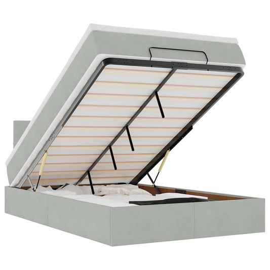 Osmanská Postel S Matrací & Led 120X190Cm Samet Světle Šedá