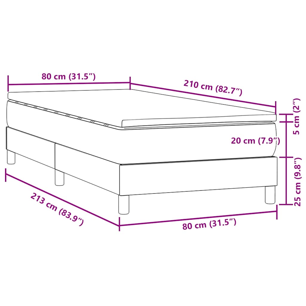 Box Spring Postel S Matrací Světle Šedá 80X210 Cm Samet