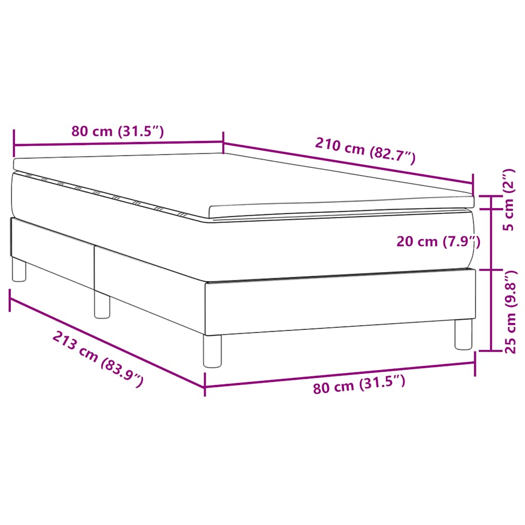 Box Spring Postel S Matrací Tmavě Šedá 80X210 Cm Samet