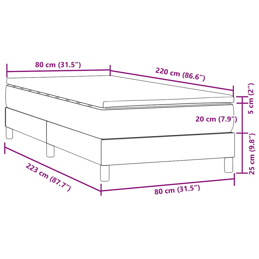 Box Spring Postel S Matrací Tmavě Šedá 80X220 Cm Samet