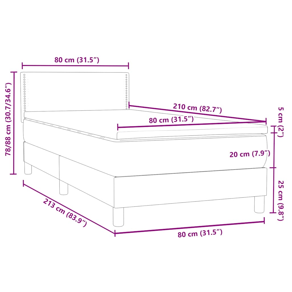 Box Spring Postel S Matrací Světle Šedá 80X210 Cm Samet