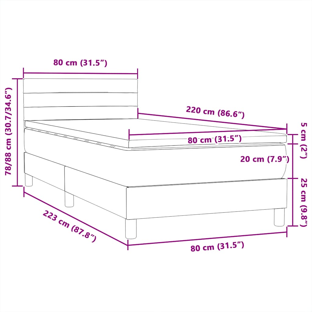 Box Spring Postel S Matrací Světle Šedá 80X220 Cm Samet