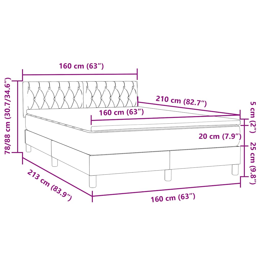 Box Spring Postel S Matrací Tmavě Šedá 160X210 Cm Samet