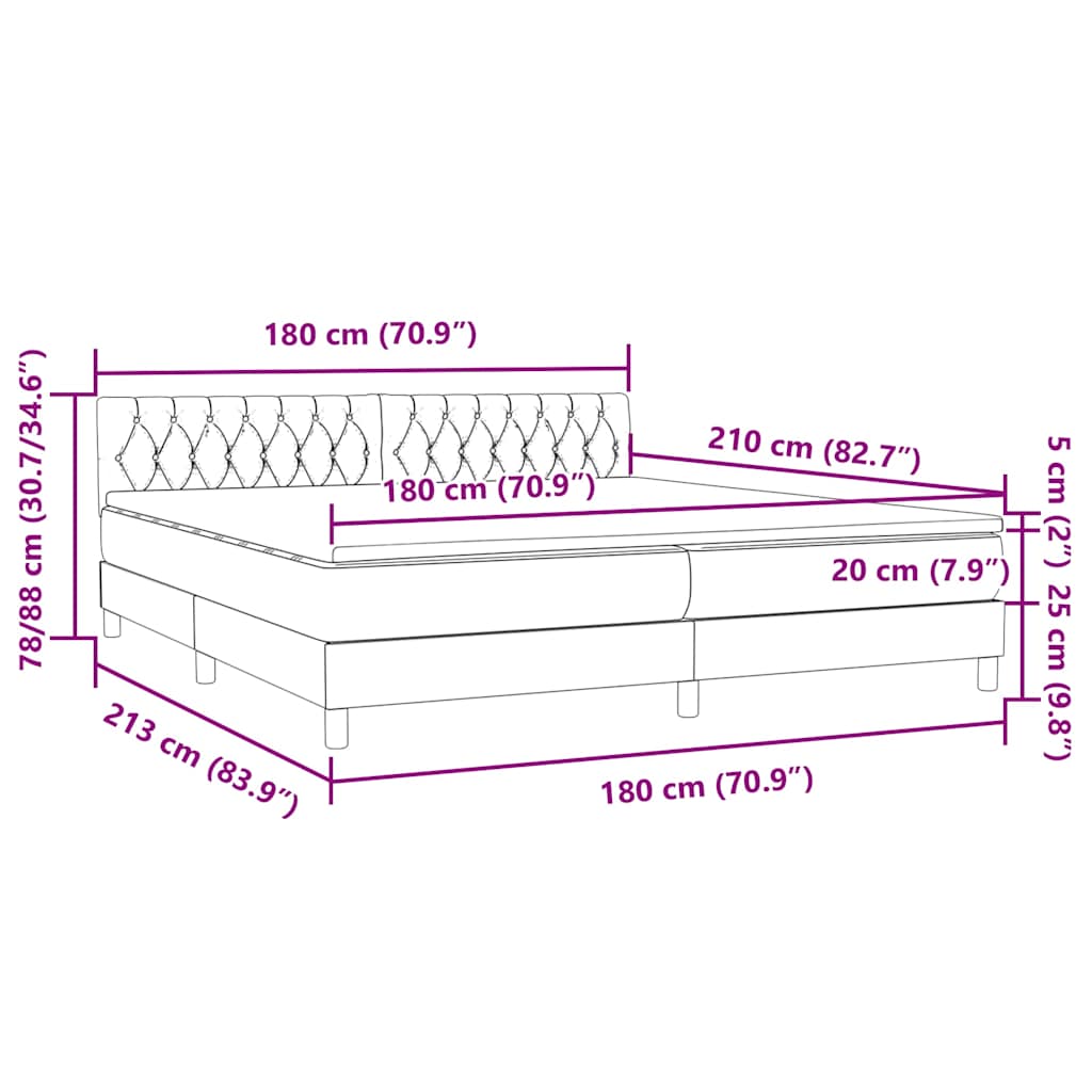 Box Spring Postel S Matrací Tmavě Šedá 180X210 Cm Samet