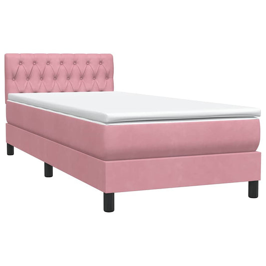 Box Spring Postel S Matrací Růžový 90X220 Cm Samet Světle Šedá