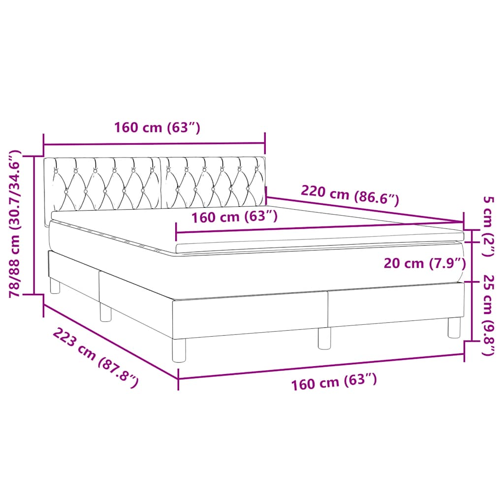 Box Spring Postel S Matrací Světle Šedá 160X220 Cm Samet