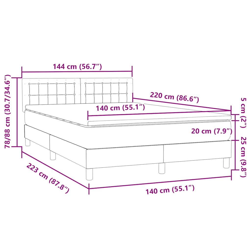 Box Spring Postel S Matrací Růžová 140X220 Cm Samet