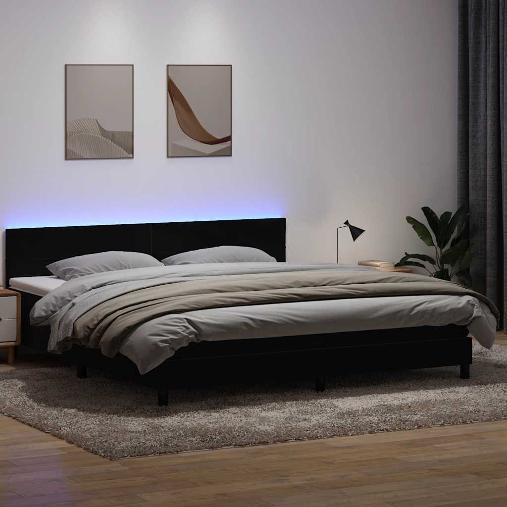 Box Spring Postel S Matrací A Led Černá Samet Černá