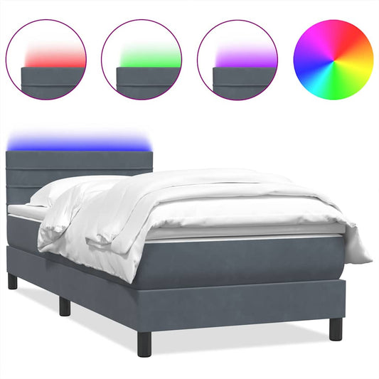 Box Spring Postel S Matrací A Led Samet Tmavě Šedá