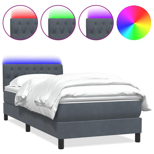 Box Spring Postel S Matrací A Led Samet Tmavě Šedá