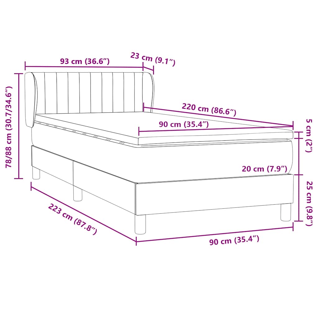 Box Spring Postel S Matrací Samet Světle Šedá