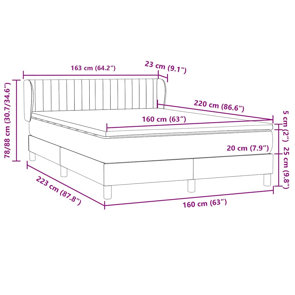 Box Spring Postel S Matrací Samet Světle Šedá