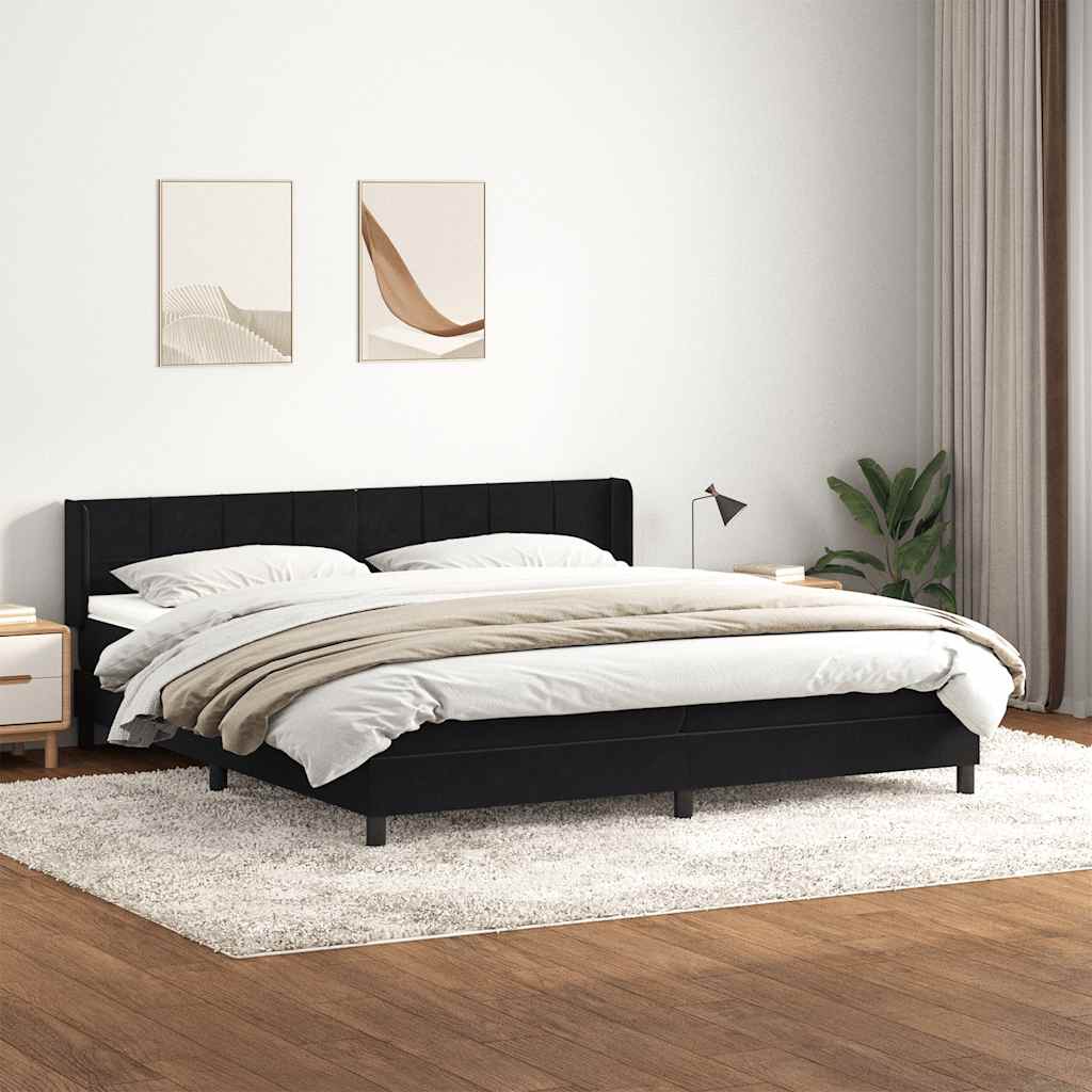 Box Spring Postel S Matrací Černá Samet Černá