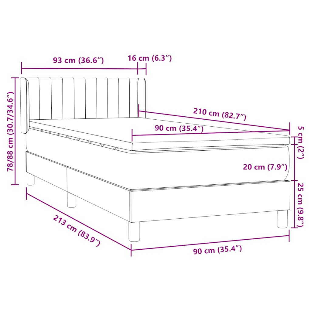Box Spring Postel S Matrací Samet Světle Šedá