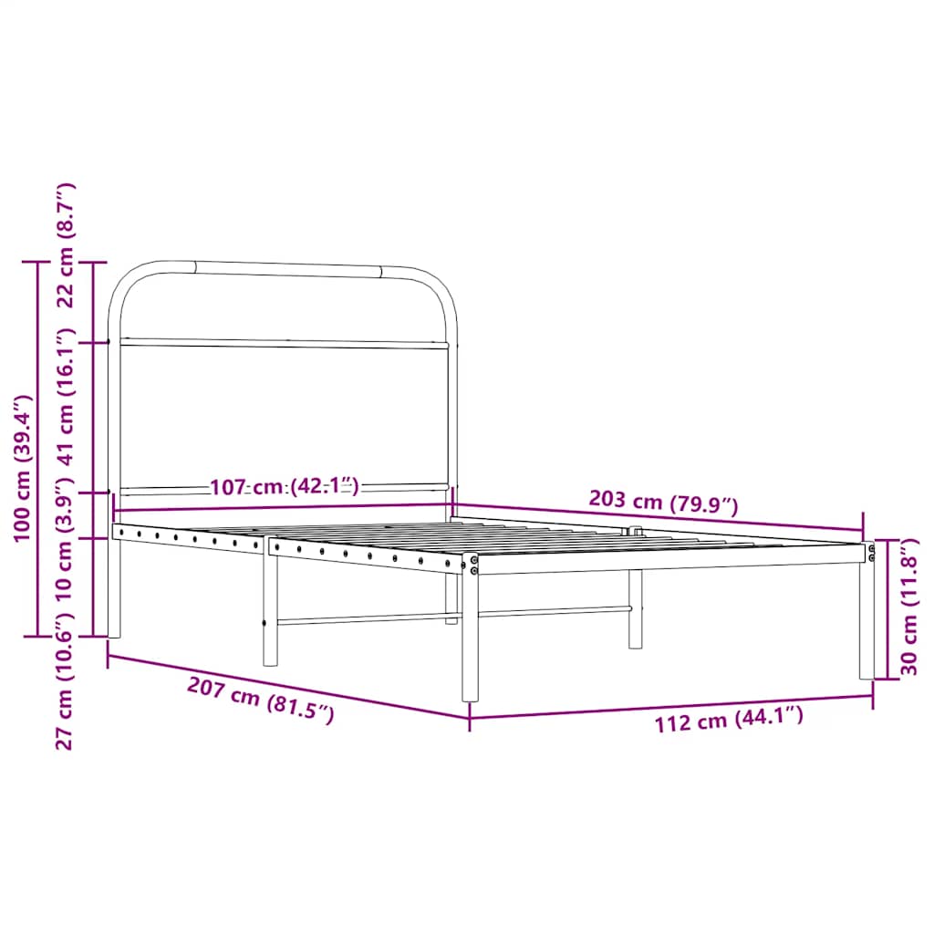 Rám Postele Bez Matrace 107X203 Cm Kouřový Dub Kompozitní Dřevo