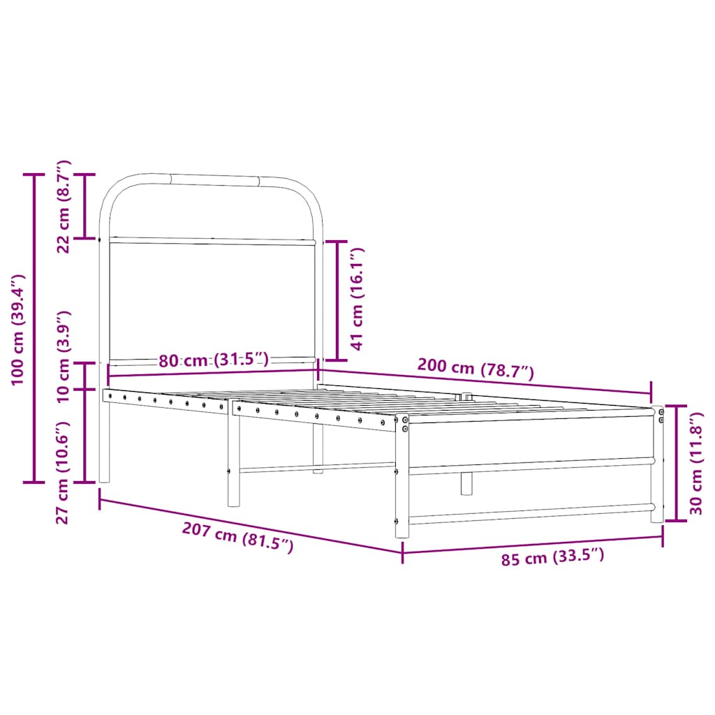 Rám Postele Bez Matrace 80X200 Cm Kouřový Dub Kompozitní Dřevo