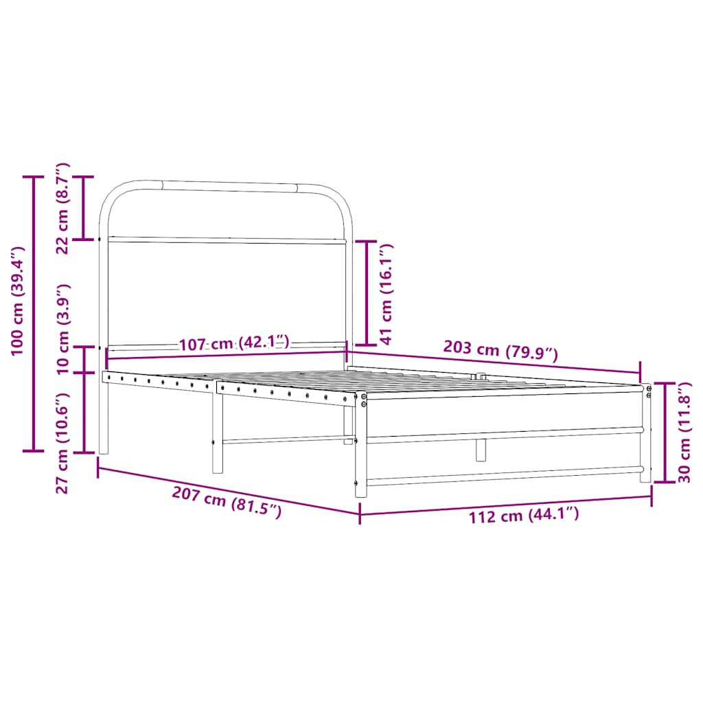 Rám Postele Bez Matrace 107X203 Cm Kouřový Dub Kompozitní Dřevo