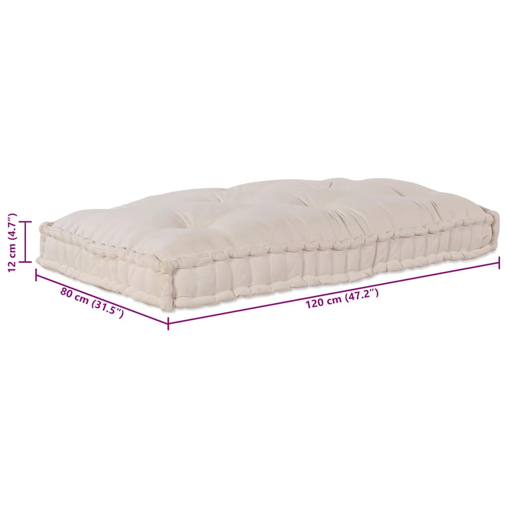 Polstrovaný Pohovkový Polštář Krémová 120 X 80 X 12 Cm Textil