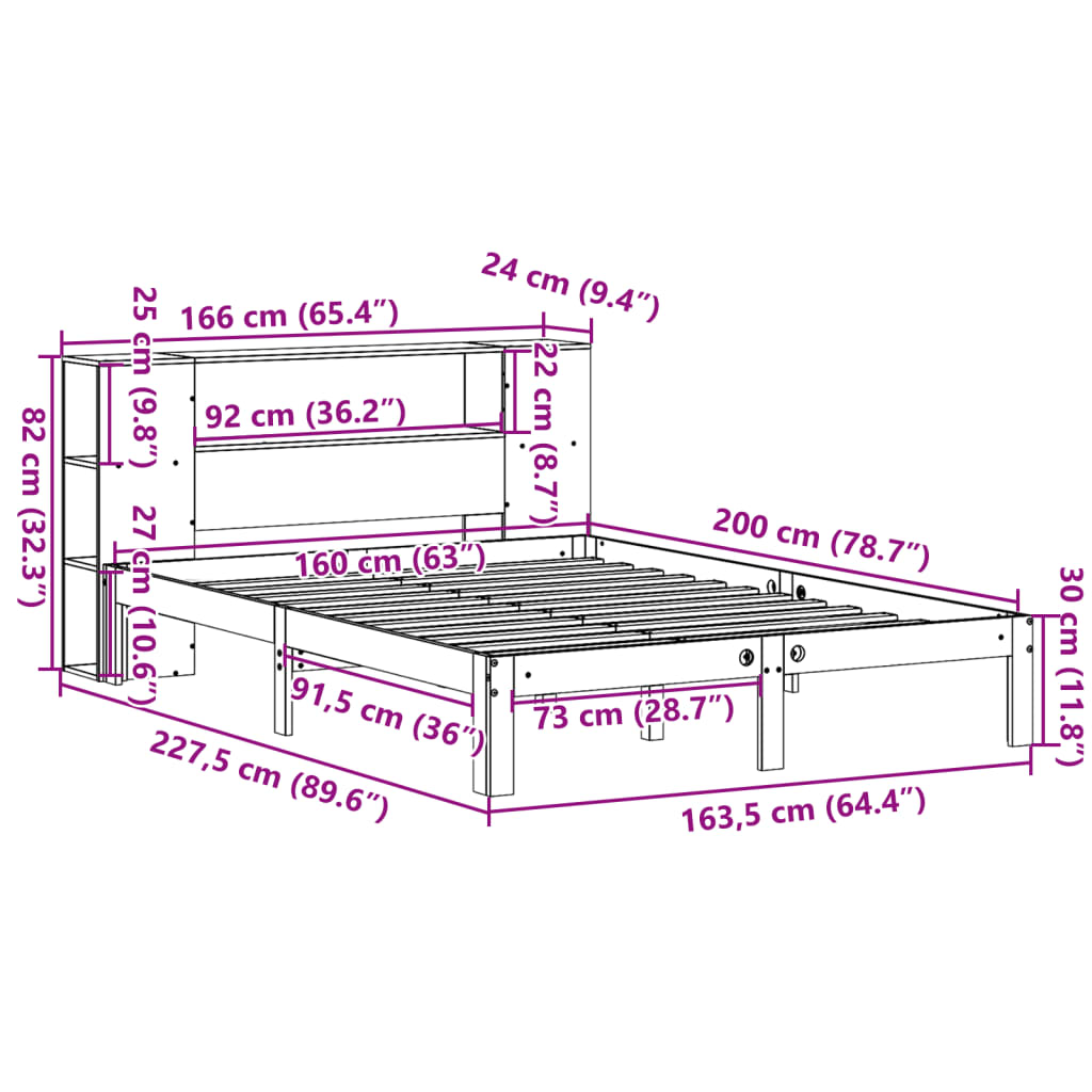 Postel S Knihovnou Bez Matrace Bílá 160X200 Cm Masivní Borovice