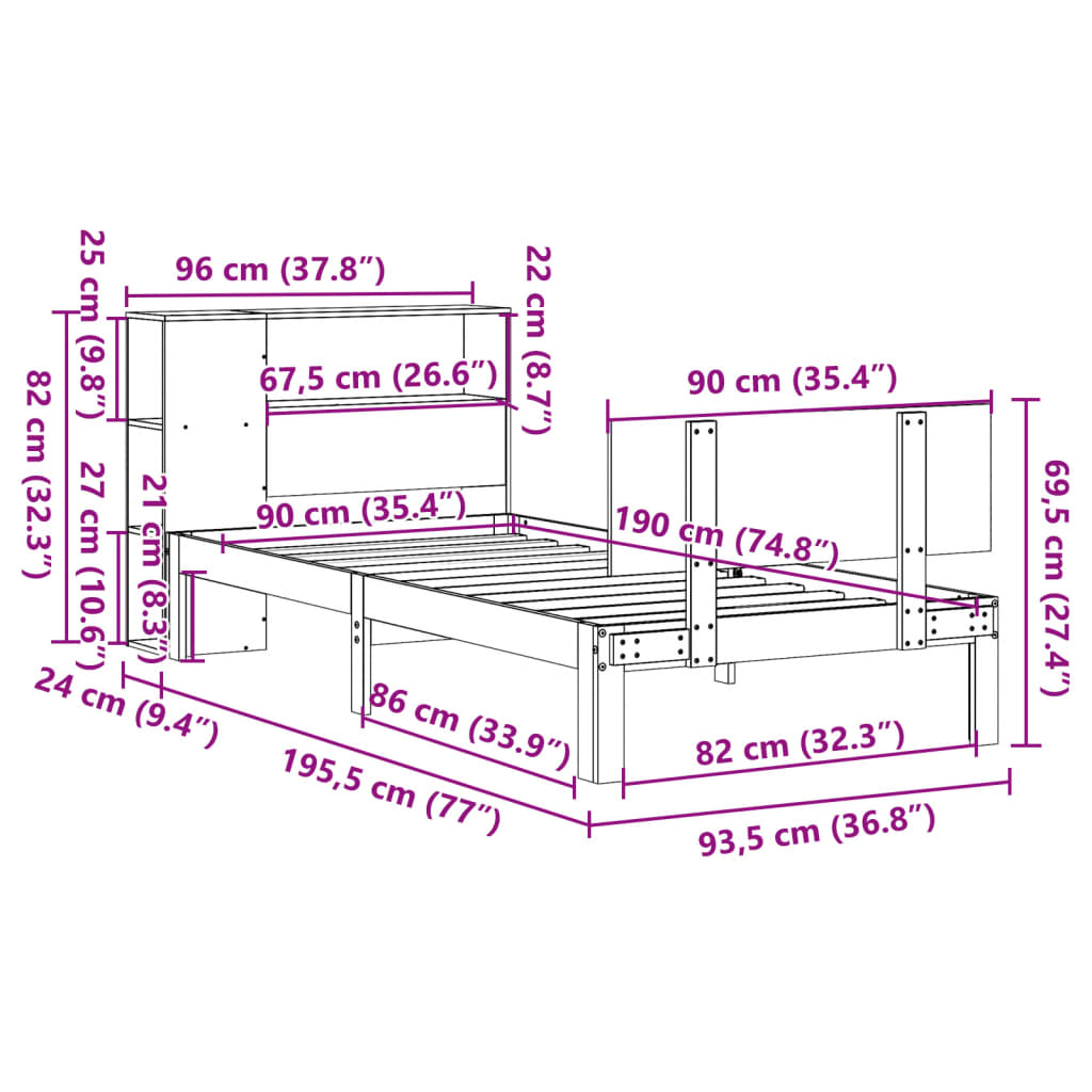 Postel S Knihovnou Bez Matrace Masivní Borovice