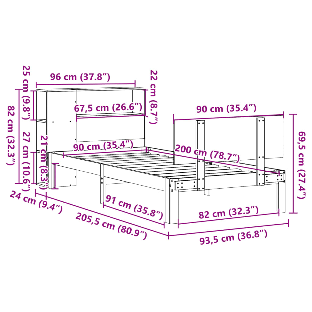 Postel S Knihovnou Bez Matrace Masivní Borovice