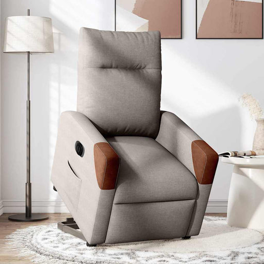 Elektrické Zvedací Polohovací Křeslo Textil Taupe