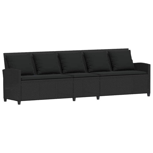 Zahradní Pohovka 5-Místná S Polštáři Black Poly Rattan