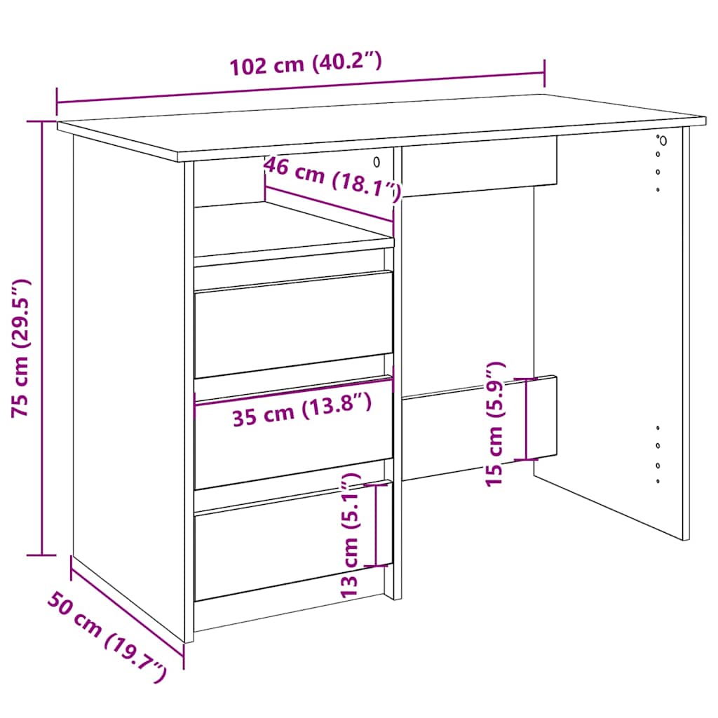Psací Stůl Bílý 102 X 50 X 75 Cm Kompozitní Dřevo