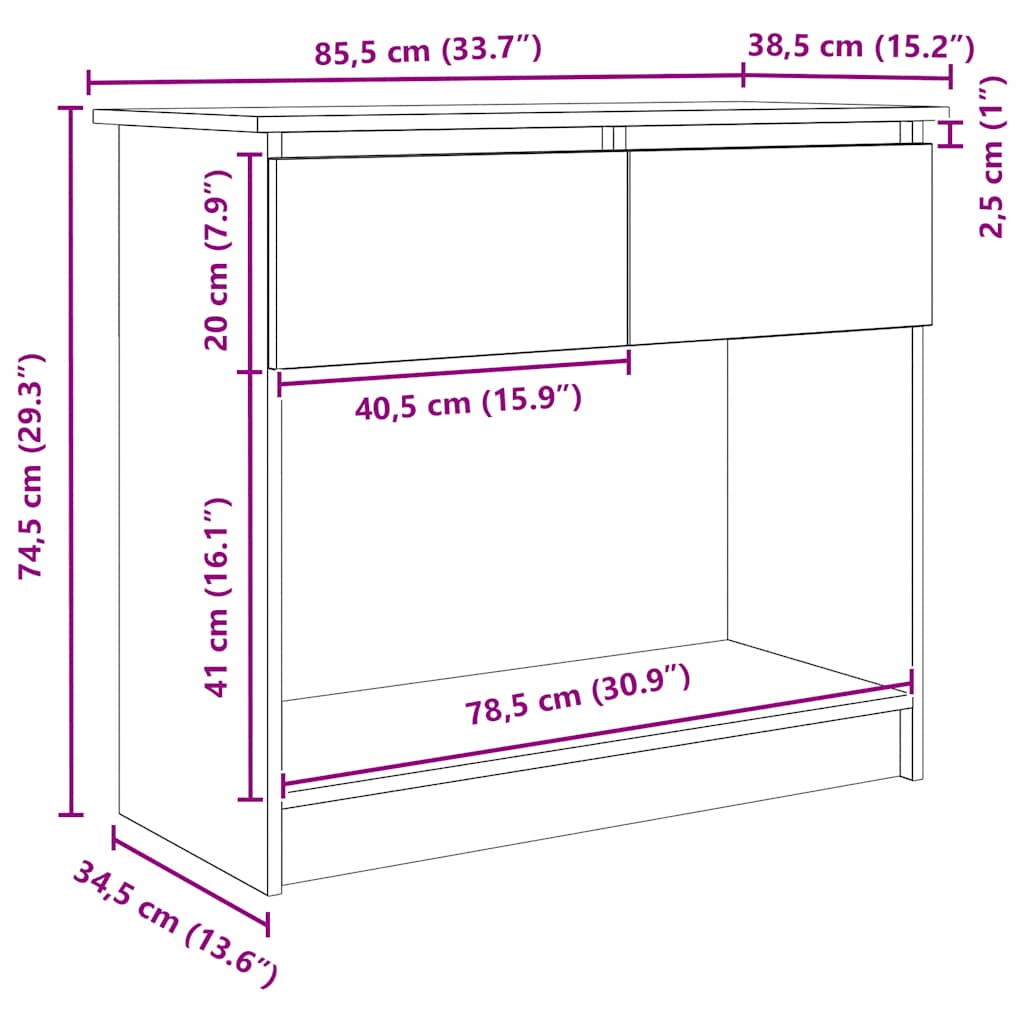 Konzolový Stolek Se Zásuvkami Kouřový Dub 85,5X38,5X74,5 Cm