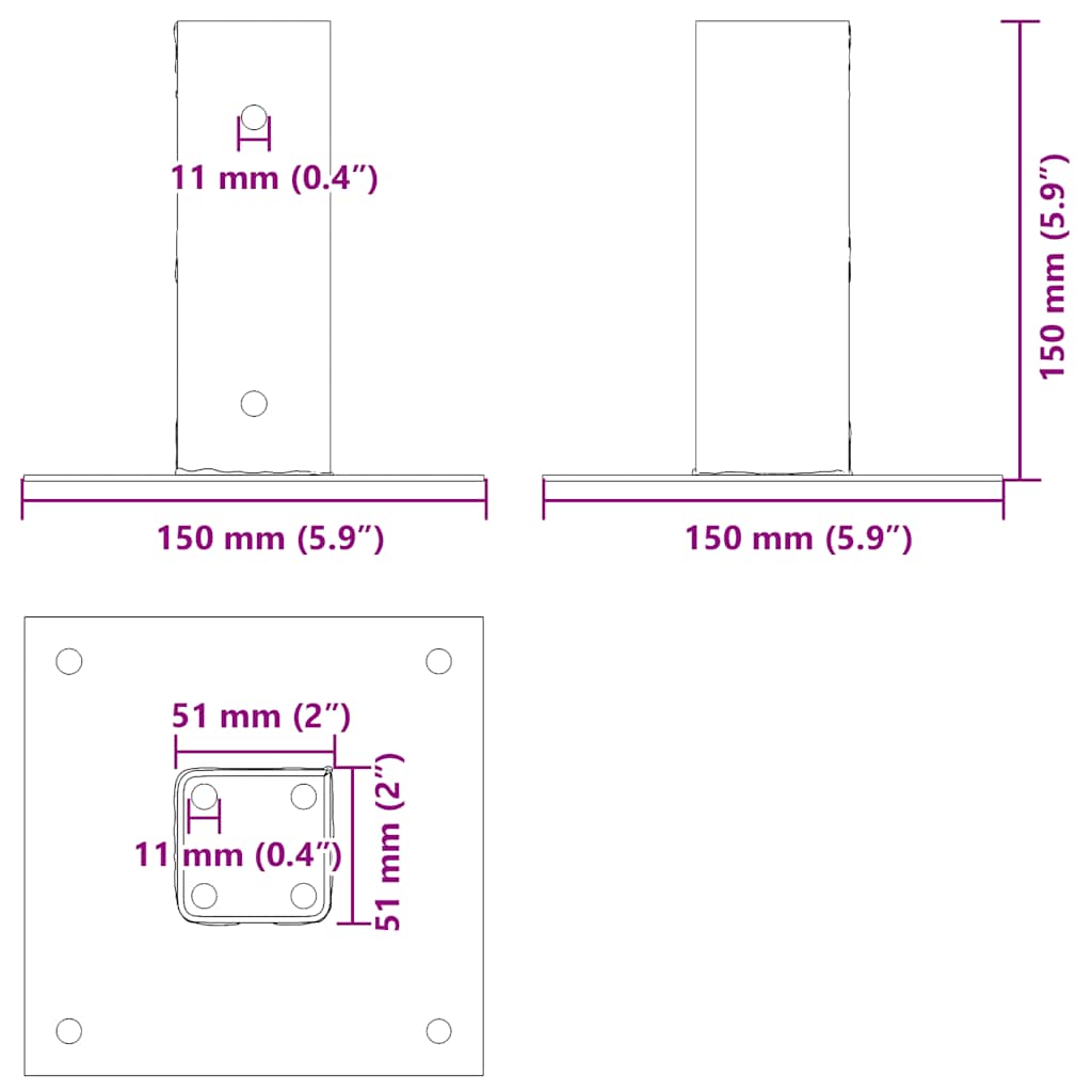 Podstavce Pod Sloupky Čtvercové 4 Ks Antracit 51X51 Mm