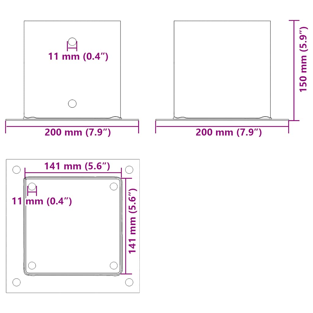 Podstavce Pod Sloupky Čtvercové 12 Ks Antracit 141X141 Mm