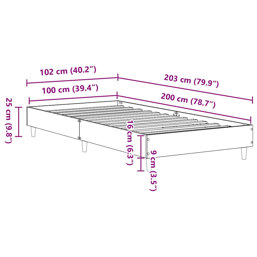 Rám Postele Bez Matrace Smoked Oak 100X200 Cm Engineered Wood