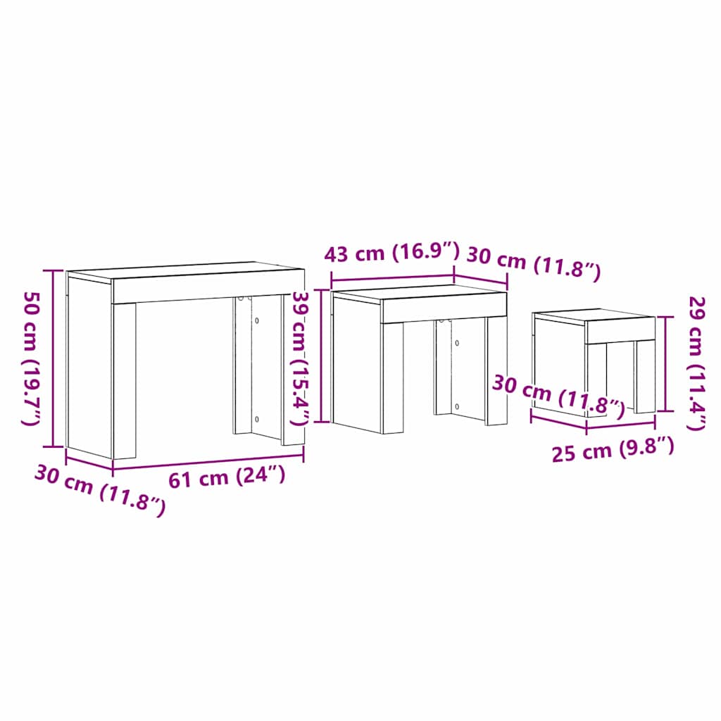 Hnízdové Stolky 3 Pcs Černý Dub 61 X 30 X 50 Cm