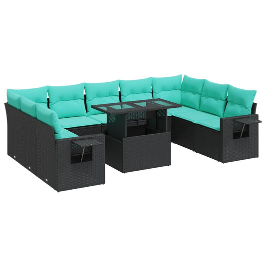 10Dílná Zahradní Sestava S Poduškami Černá Polyratan Akácie