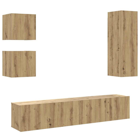 Sada 5 Kusů Nástěnné Tv Skříňka Dub Artisan Kompozitní Dřevo