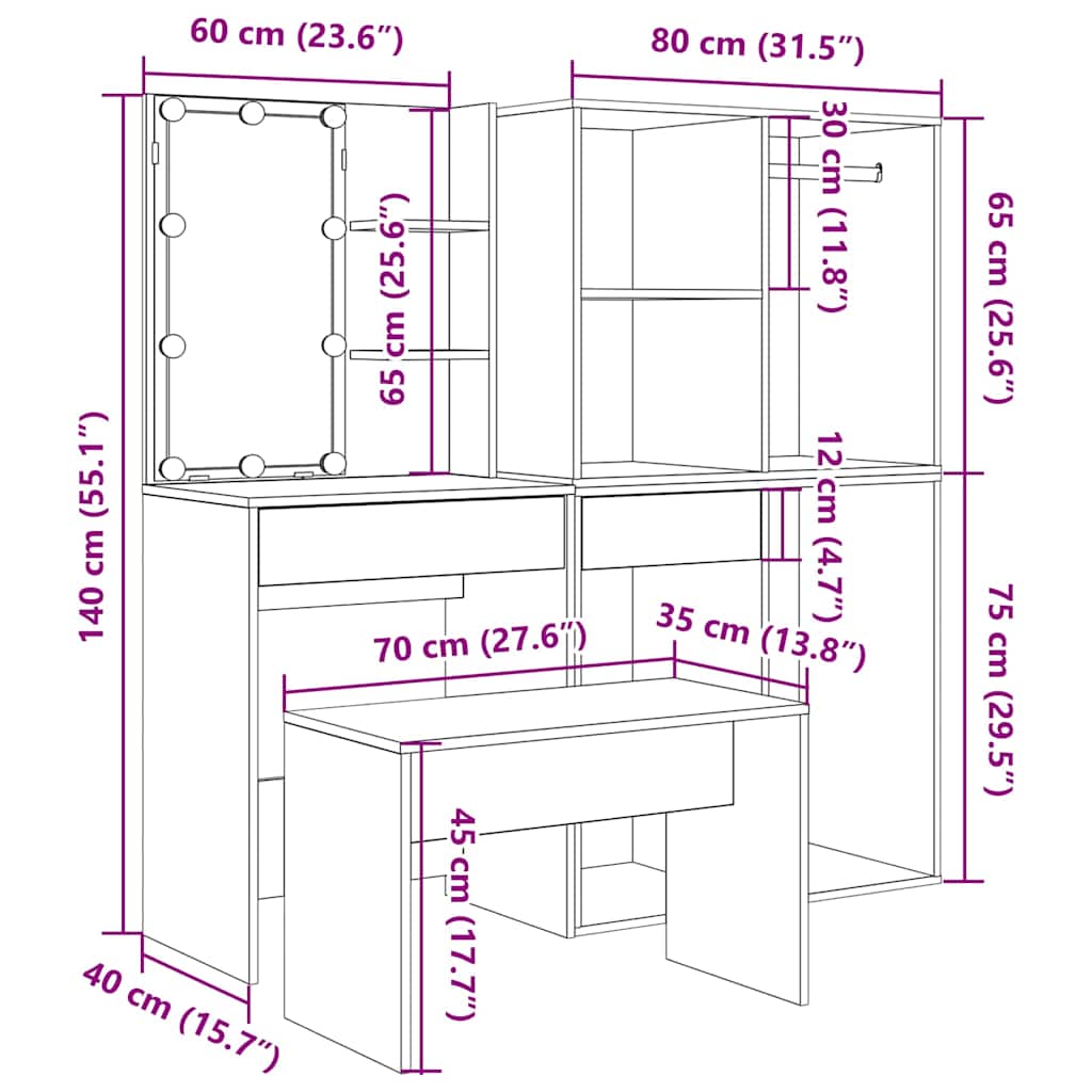Sada Toaletního Stolku S Led Kompozitní Dřevo