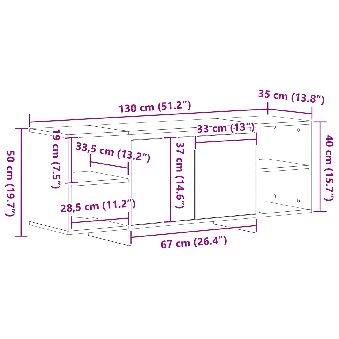 Televizní Skříň 130 X 35 X 50 Cm Černý Dub Kompozitní Dřevo