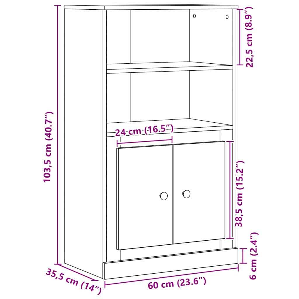 Vyšší Skříň Černý Dub 60 X 35.5 X 103.5 Cm Kompozitní Dřevo