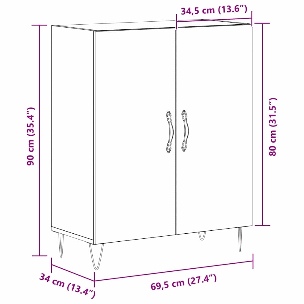 Servírovací Skříň Černý Dub 69,5 X 34 X 90 Cm Kompozitní Dřevo
