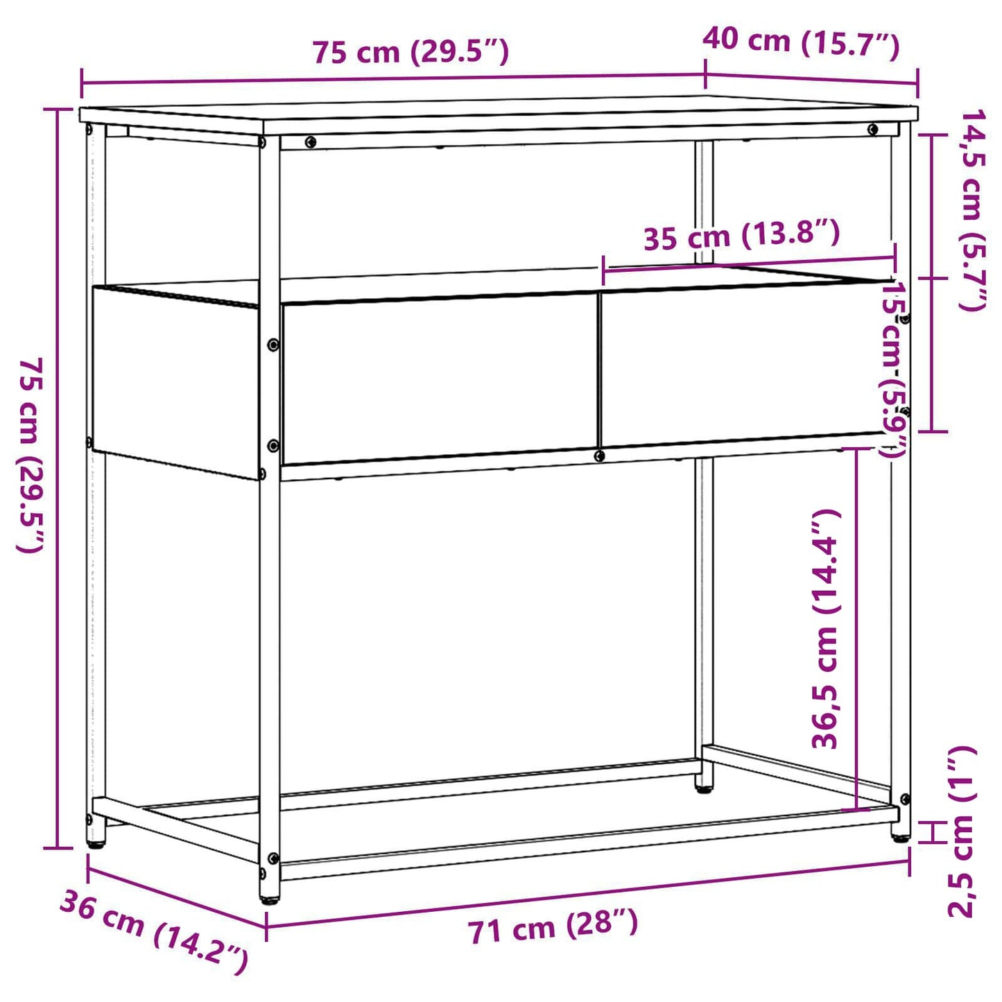Konzolový Stolek Staré Dřevo 75 X 40 X 75 Cm Kompozitní Dřevo