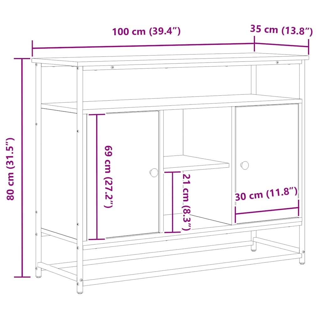 Servírovací Skříň Staré Dřevo 100 X 35 X 80 Cm Kompozitní Dřevo