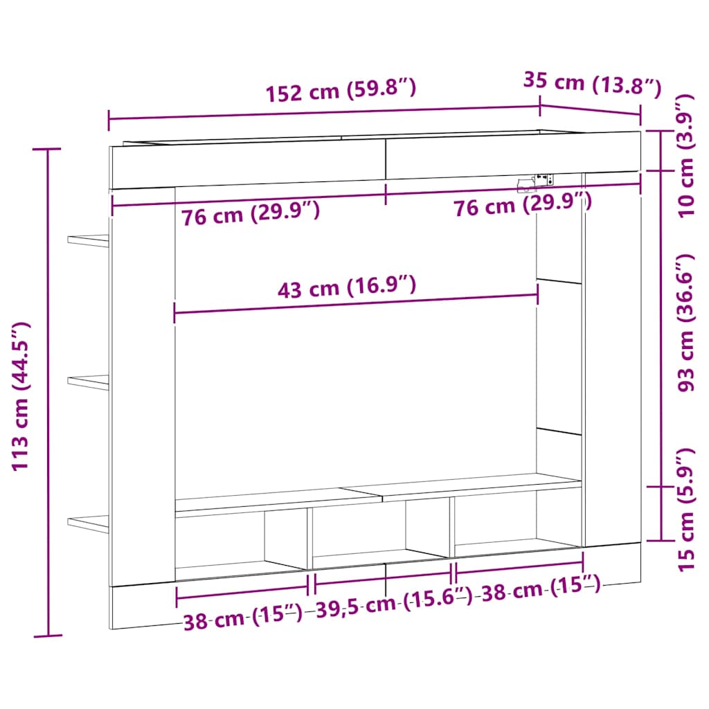 Televizní Skříň 152 X 22 X 113 Cm Černý Dub Kompozitní Dřevo