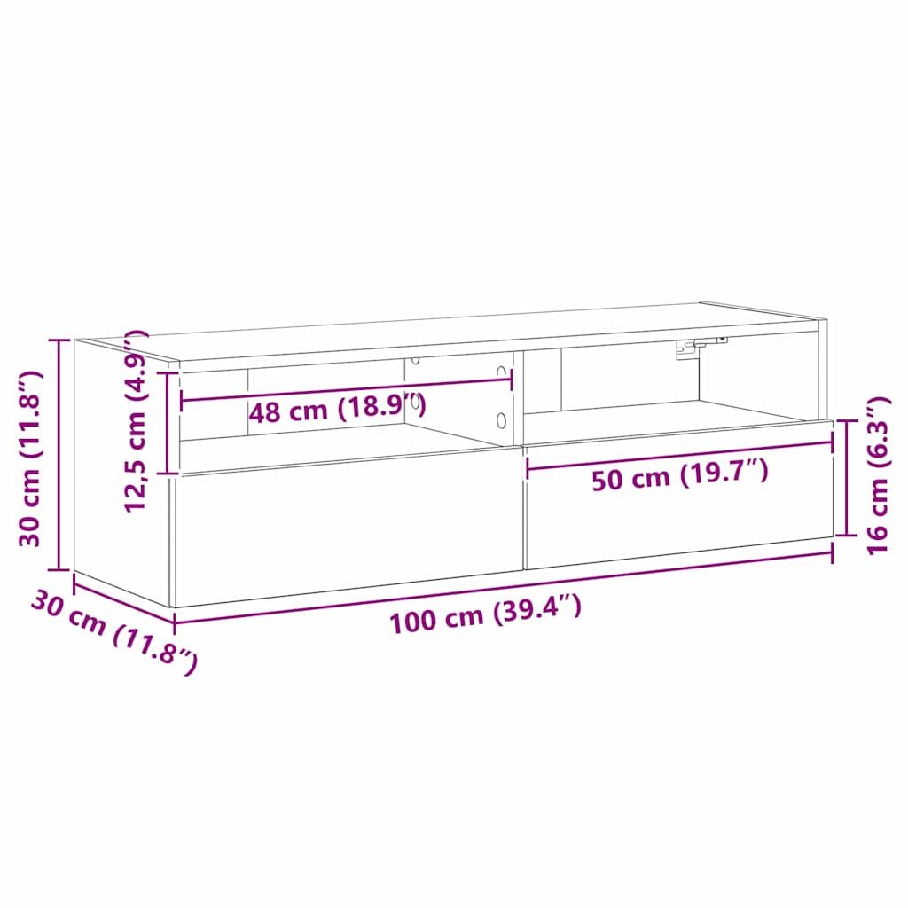 Tv Wall Cabinet 100 X 30 X 30 Cm Staré Dřevo Kompozitní Dřevo