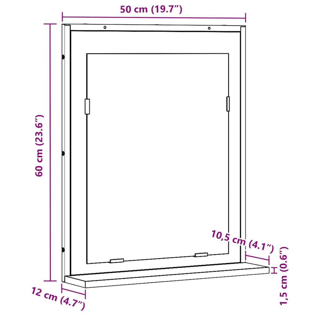 Zrcadlo Staré Dřevo 50 X 12 X 60 Cm Sklo A Inženýrské Dřevo