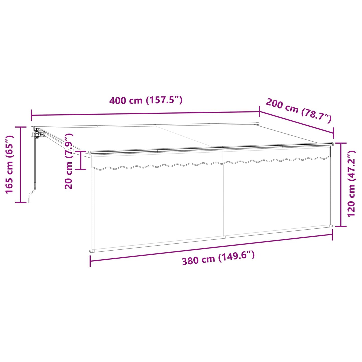 Stahovací Markýza Antracit 400 X 200 Cm Polyester A Hliník