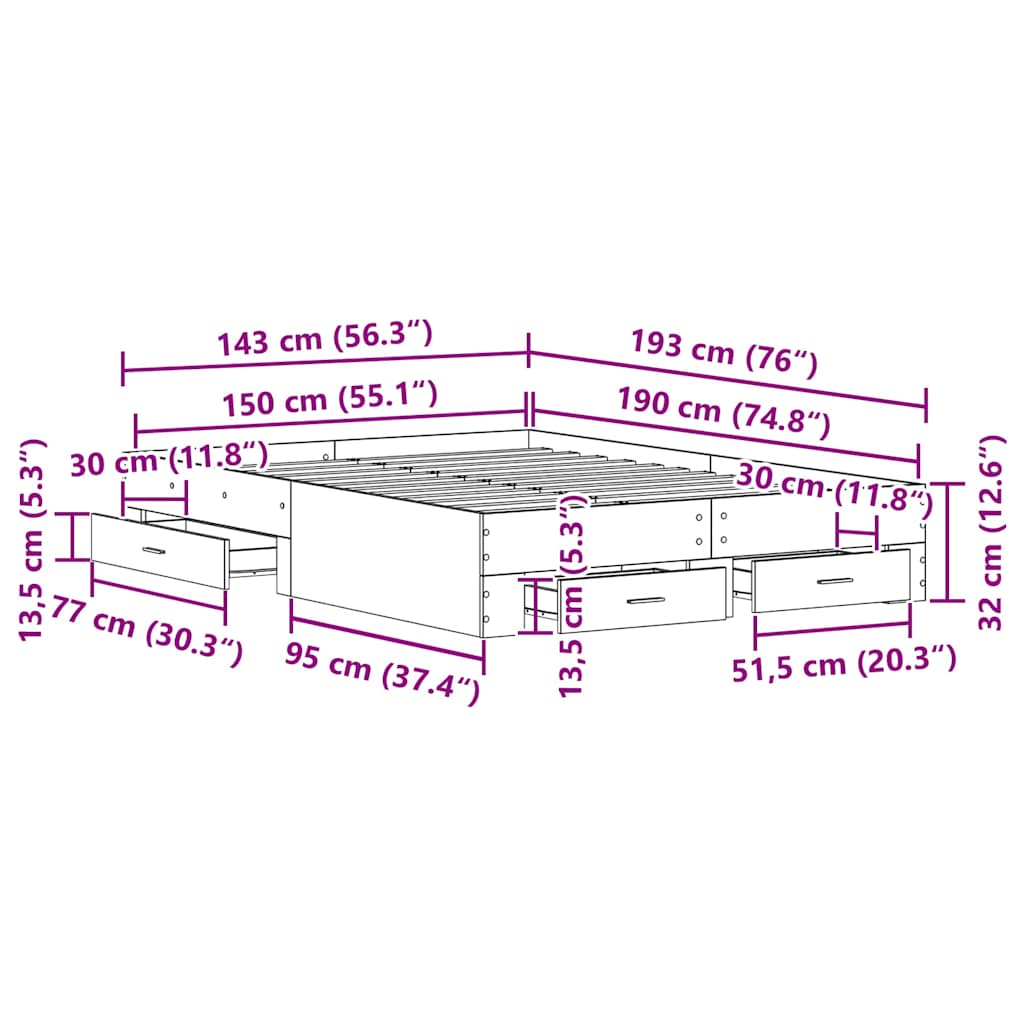 Rám Postele Staré Dřevo 140 X 190 Cm Kompozitní Dřevo